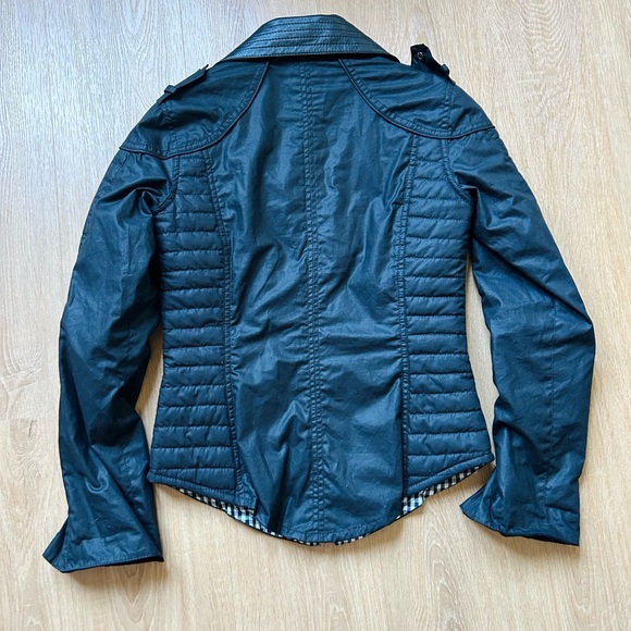 Barbour Women's Black Jacket Barbour Moto Jacket Women 4 Black Streak Tartan Zip - Picture 9 of 9